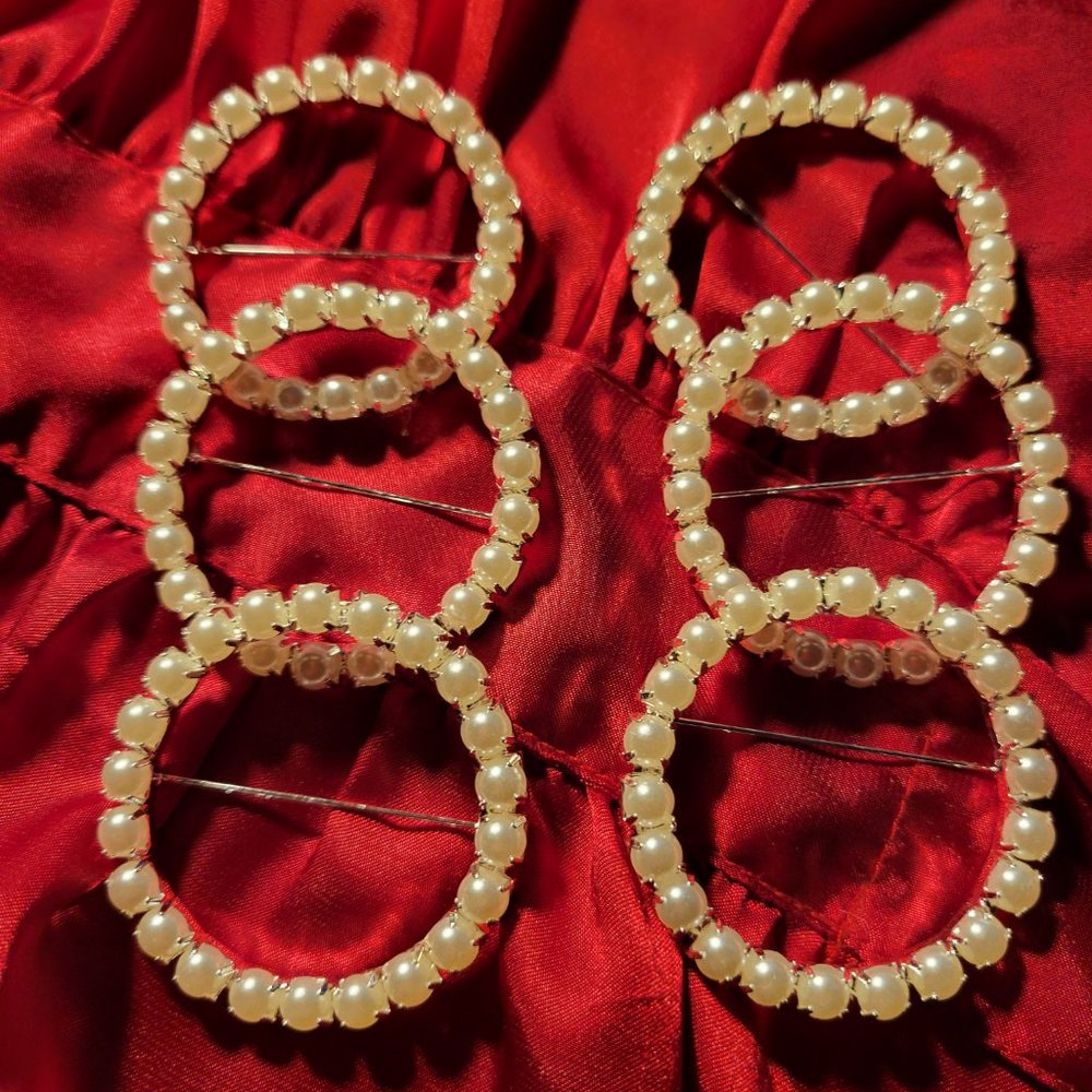6 PIECES Circle Faux Pearls Buckle Pin Ivory NWT 6 PIECES